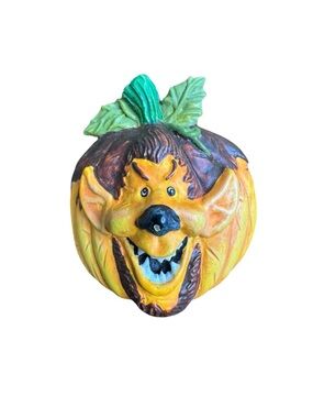 Vintage Yellow Green Pumpkin Werewolf Face Pin